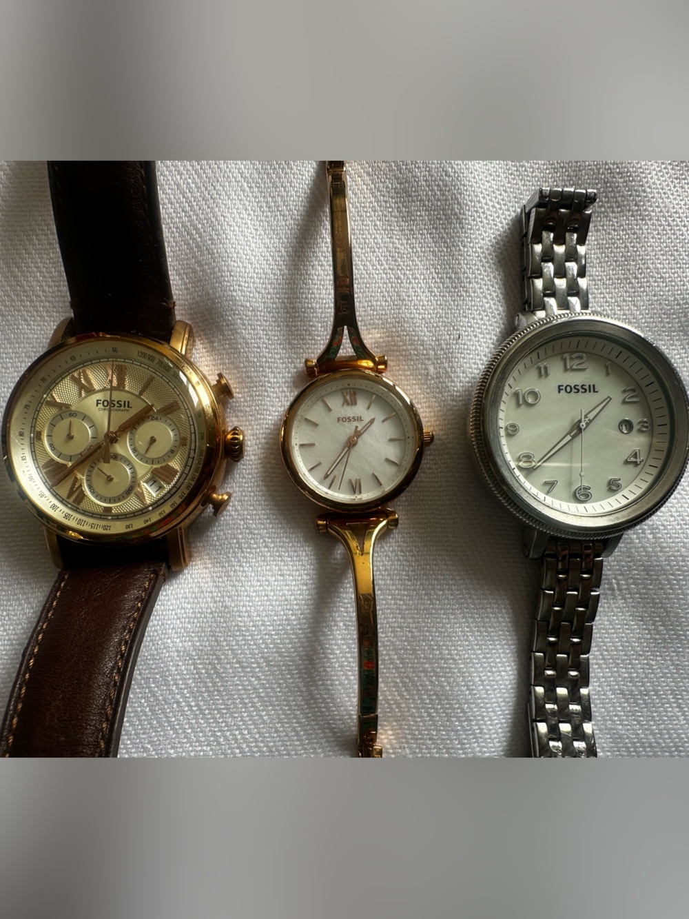 BUNDLE of Fossil Rose Gold and Silver Tone Woman’s Watch Trio